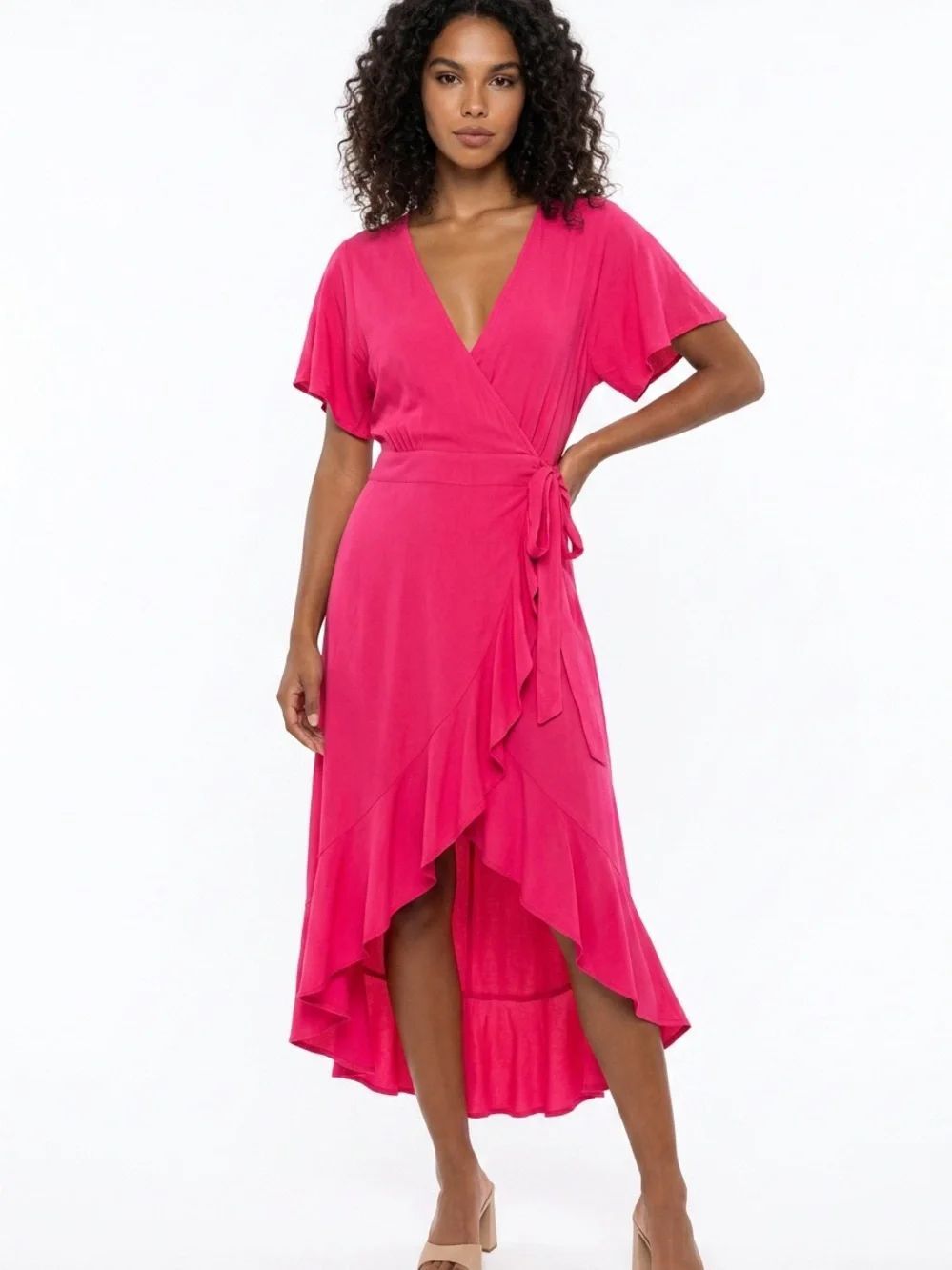 YOUNG FABULOUS & BROKE | NEW Vibrant Pink High-Low Wrap Dress Women’s Size Small